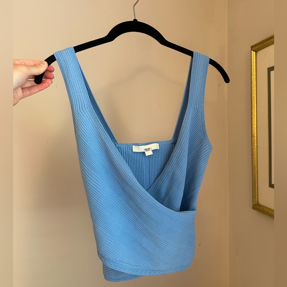 Jonathan Simkhai Blue Criss Cross Crop tank Top, sleeveless, ribbed material XS